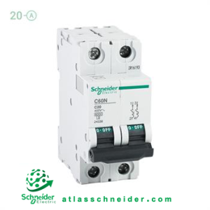 کلید فیوز مینیاتوری MCB اشنایدر تیپ سی 2 پل 20 آمپر 24338 C - کلید مینیاتوری 24338 C