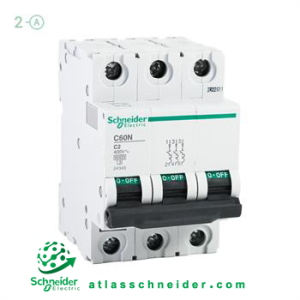 کلید فیوز مینیاتوری MCB اشنایدر تیپ سی 3 پل 2 آمپر 24345 C - کلید مینیاتوری 24345 C